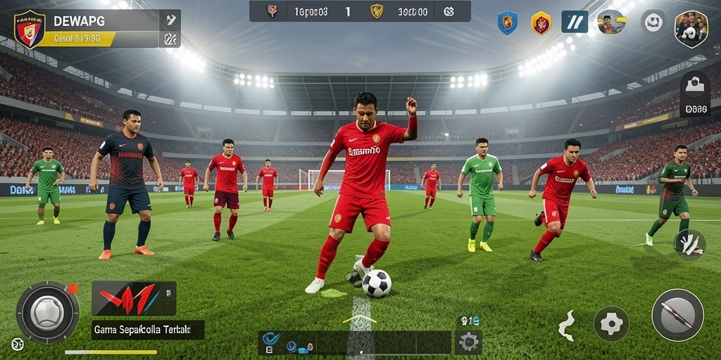 Gameplay DEWAPG yang menampilkan aksi sepak bola seru dan mendebarkan.