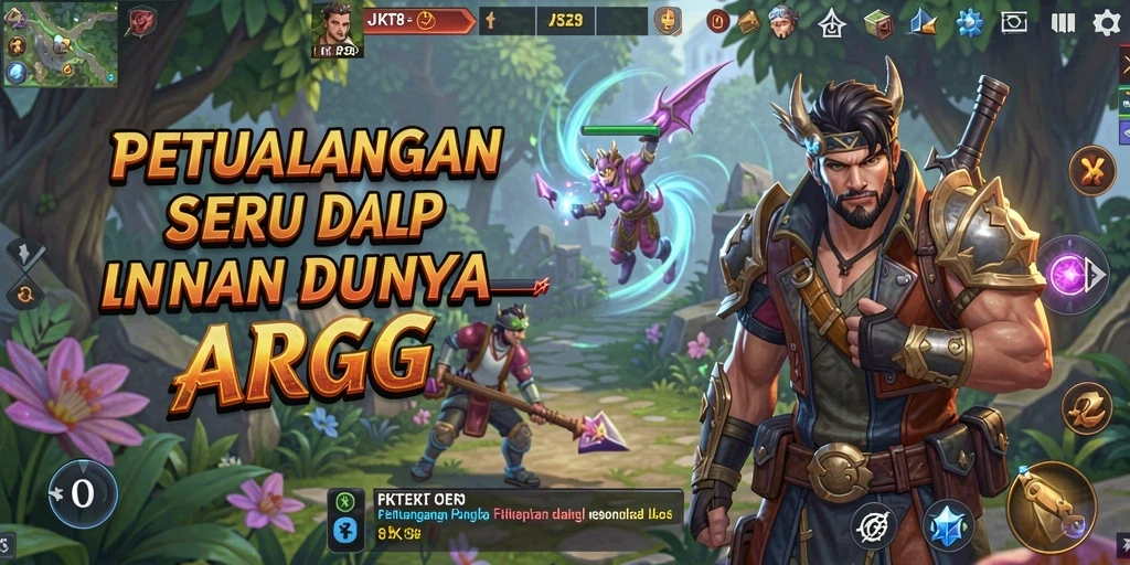 Screenshot gameplay JKT8 menunjukkan pertempuran epik di dunia fantasi.