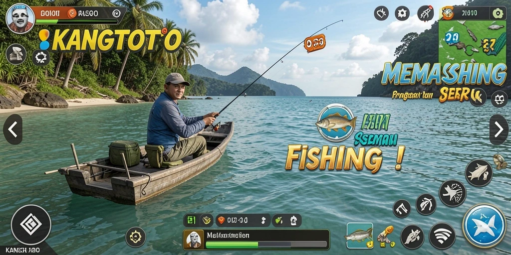 Tampilan gameplay seru dalam KANGTOTO saat menangkap ikan.