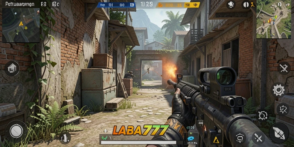 Gambaran gameplay intens dalam LABA777, menampilkan aksi tembak-menembak yang mendebarkan.