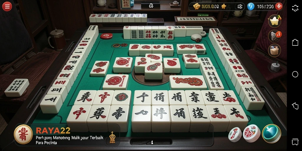 Screenshot gameplay RAYA22 menampilkan pengalaman Mahjong yang seru dan kompetitif.