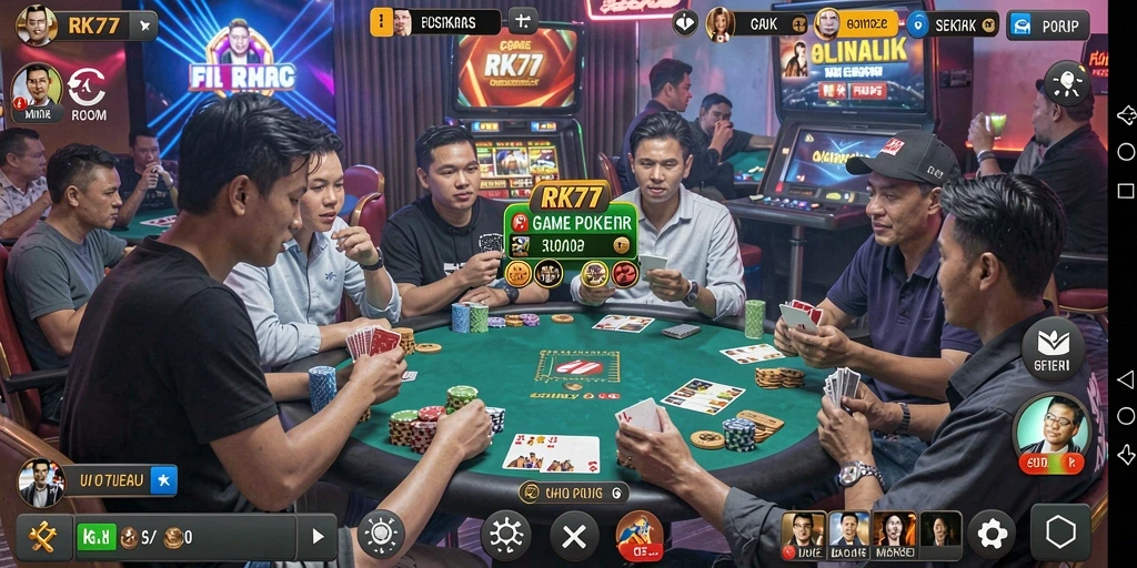 Tampilan gameplay Poker yang seru dan interaktif di RK77.