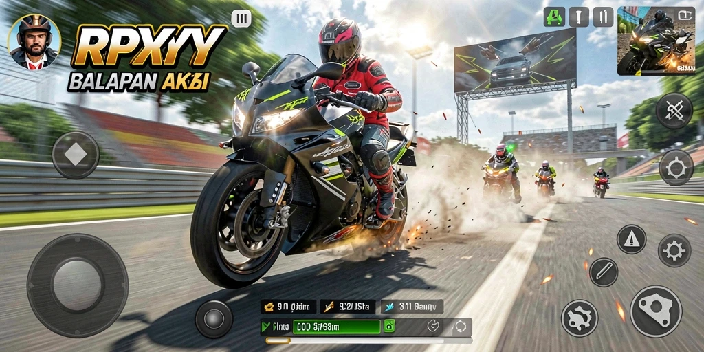 Screenshot game RPYYY menampilkan akselerasi motor yang mendebarkan.